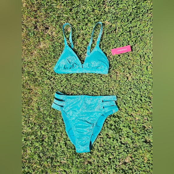 Sparkly blue size M target bikini set - Picture 3 of 4